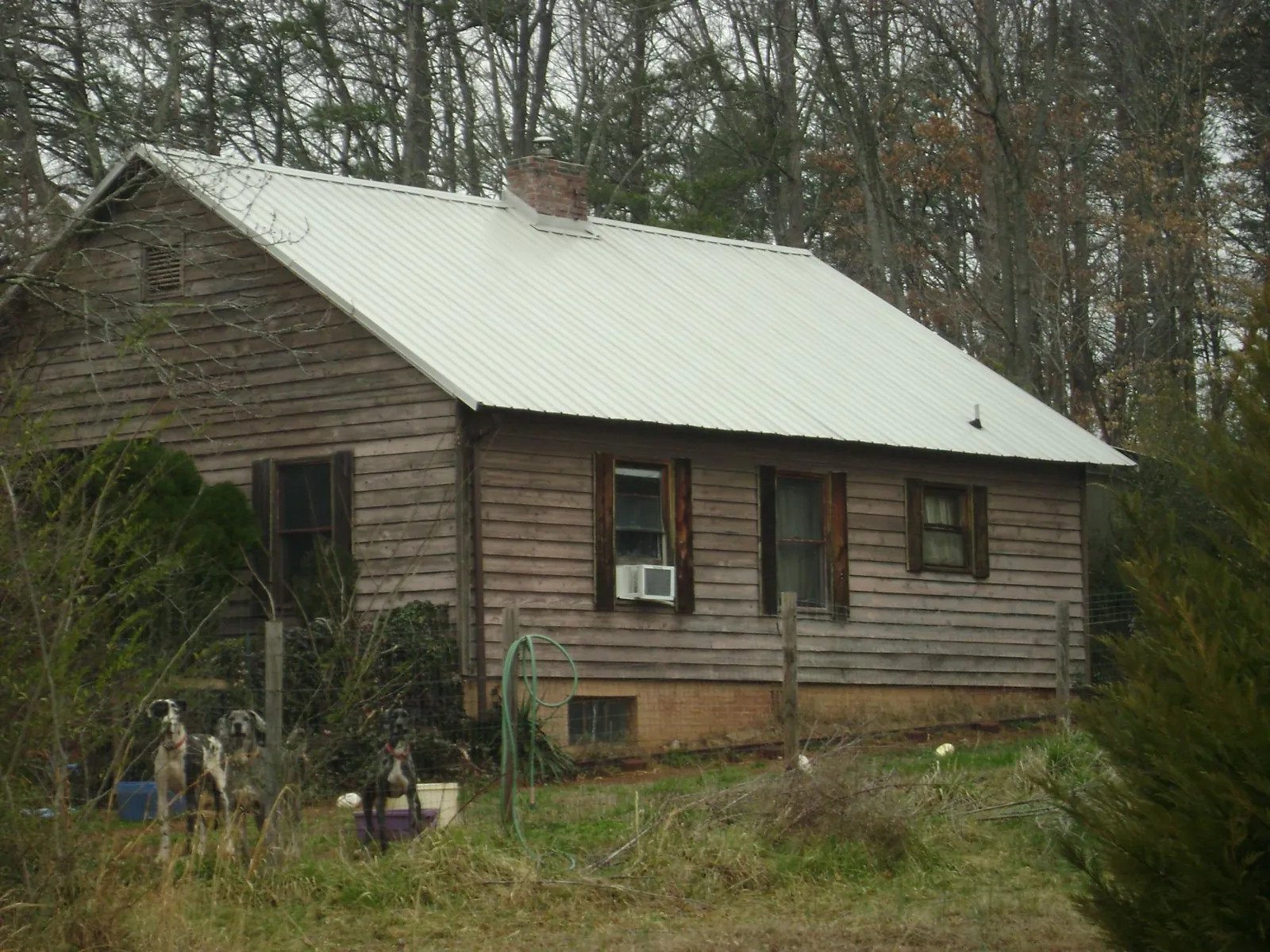 White metal roof on an old wood sided farmhouse, from a Asphalt Shingle Roof Repair job in Morrisonville